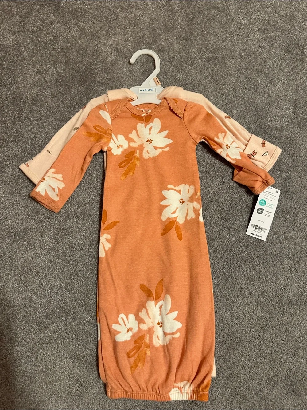NWT Baby sleeper gowns. Carter's Preemie- 2-Pack- peach and rust orange.